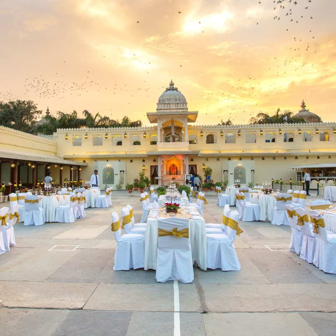 Outdoor wedding reception at Jag Mandir, India Outdoor wedding reception at Jag Mandir, India